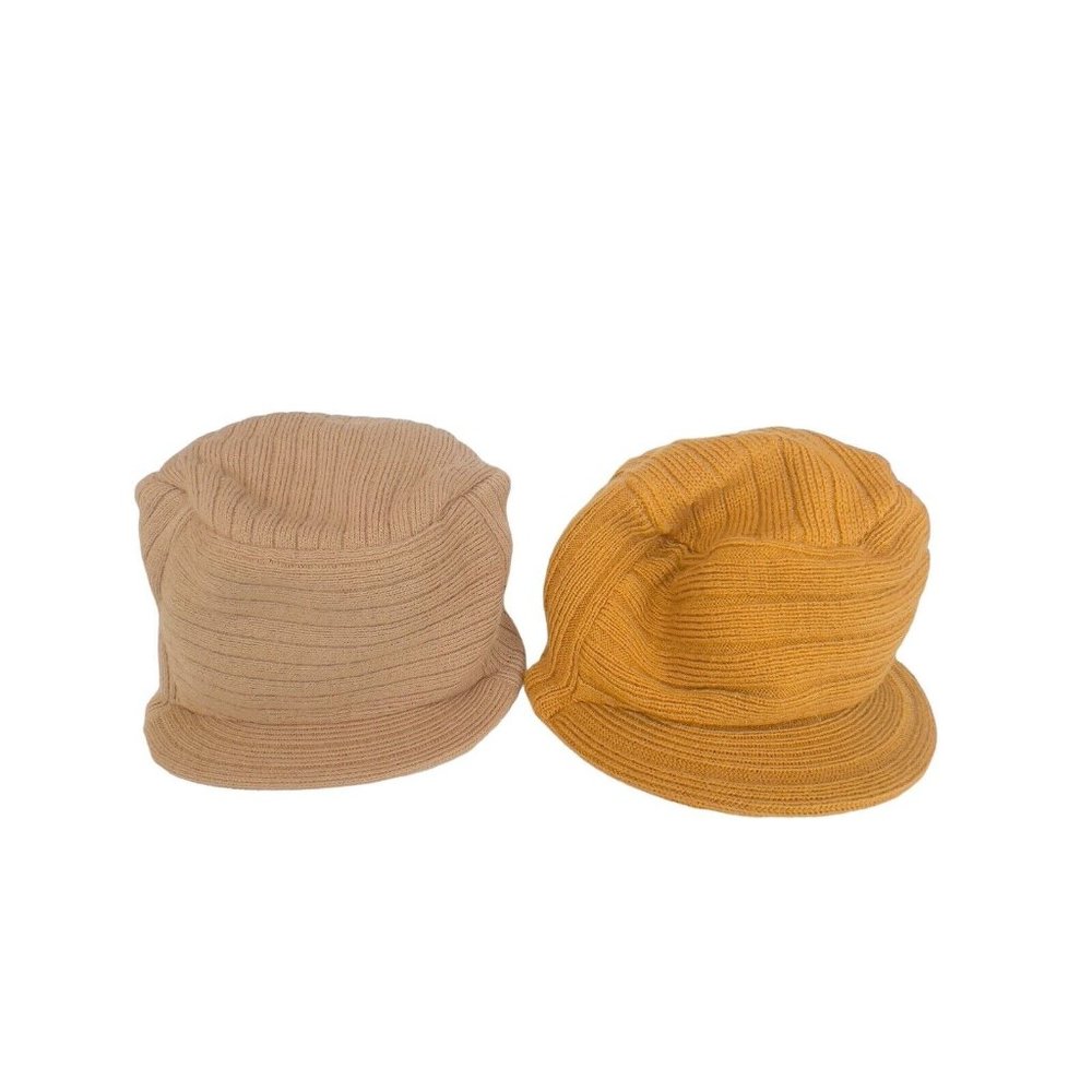 Lot Of 2 Flat Top Unisex Cadet Winter Knit Flat‎ Visor  Ribbed Curved Bill Hats